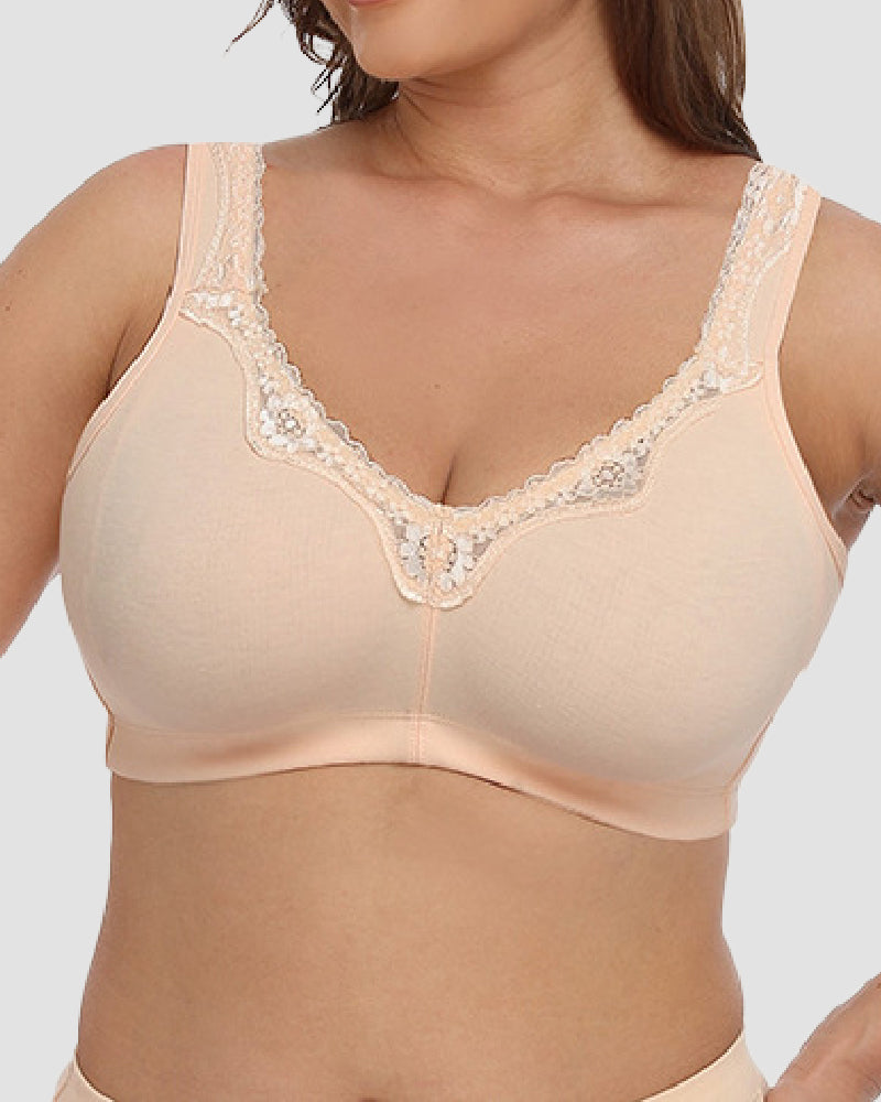 Women's Soft Cotton Lace Wireless Plus Size Bras Full Coverage Non Padded Bra