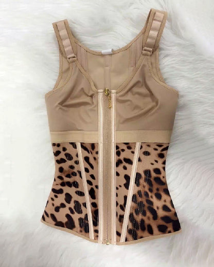 Women's Leopard Print Vest Tummy Control Waist Trainer With Bra