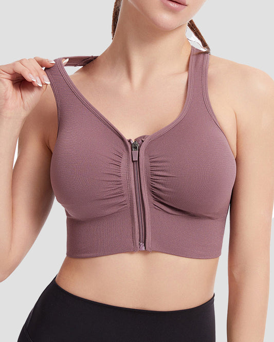 Women's Shockproof Push up Bra Hollow Back with Front Zipper