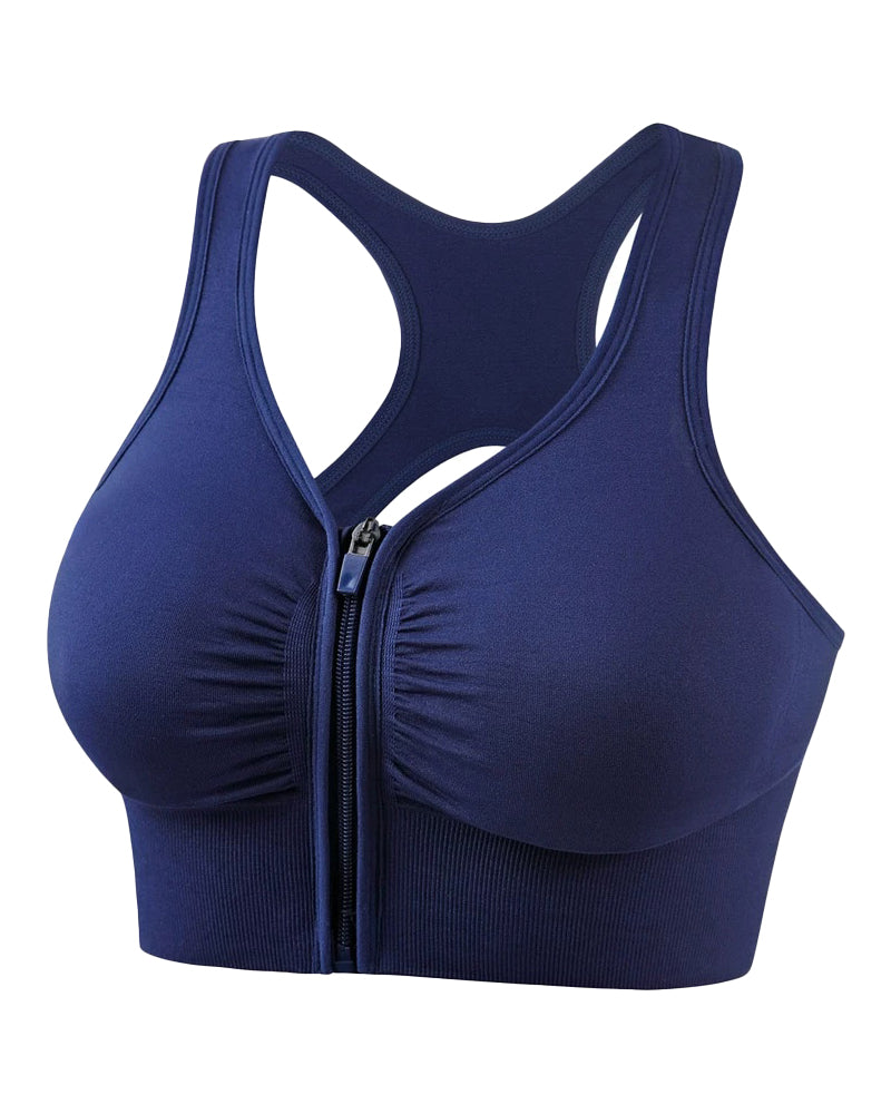 Women's Shockproof Push up Bra Hollow Back with Front Zipper