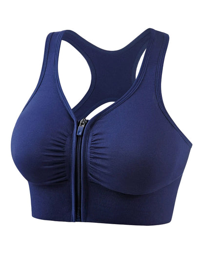 Women's Shockproof Push up Bra Hollow Back with Front Zipper
