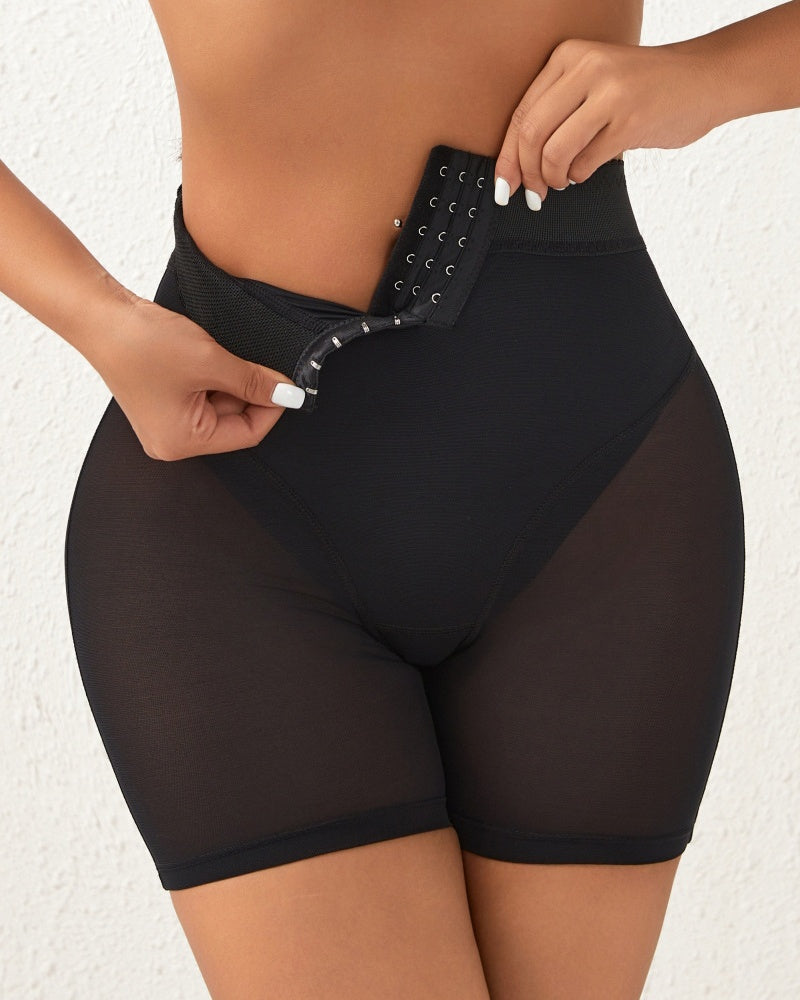 High Waist Hook And Eye Hip Lift Shaping Shorts With Sponge Pad