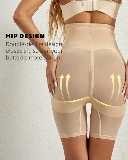 High Waist Stretchy Mesh Shaping Shorts with Adjustable Buckle