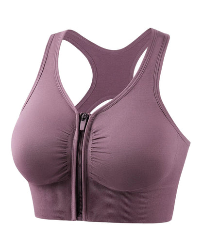 Women's Shockproof Push up Bra Hollow Back with Front Zipper
