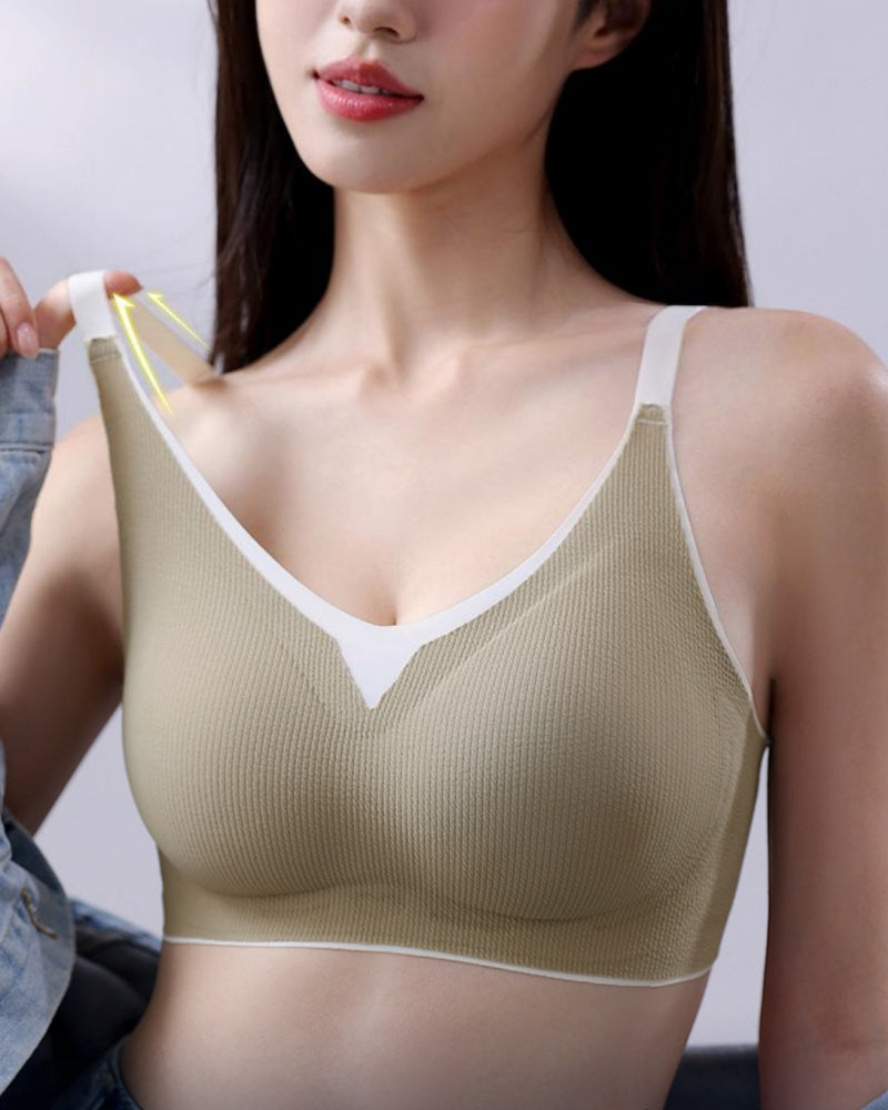 Fixed Cup Soft Support Gathered Anti Sagging Wire Free Bra