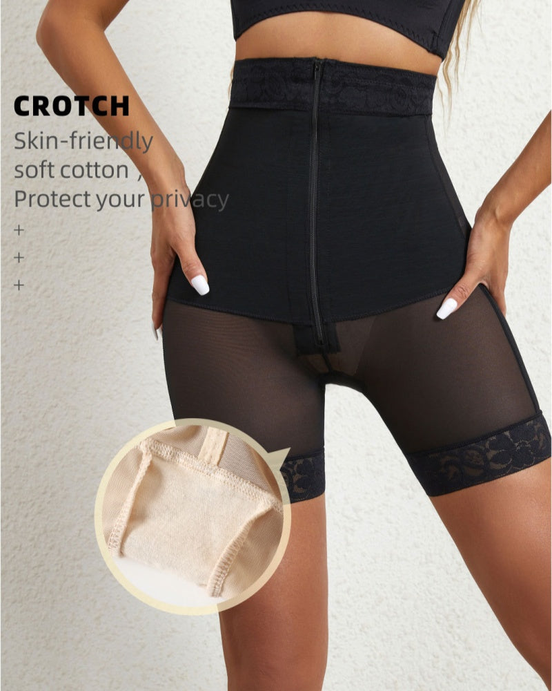 High Waist Hook And Eye Tummy Control Shaping Shorts With Concealed Zipper