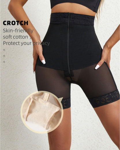 High Waist Hook And Eye Tummy Control Shaping Shorts With Concealed Zipper