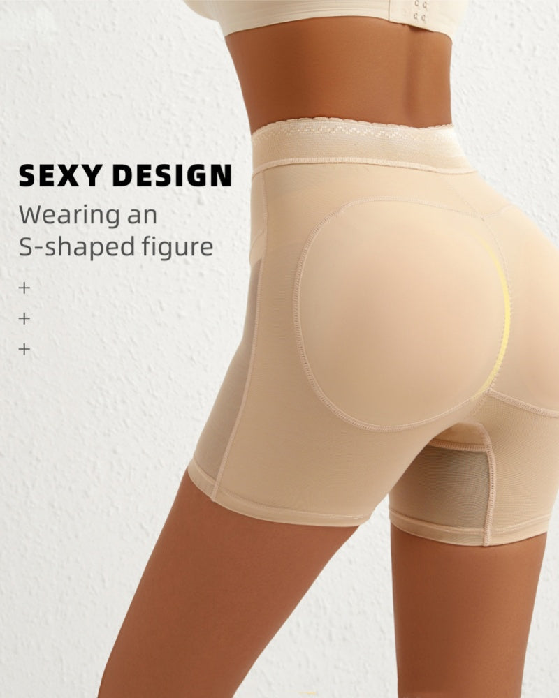 High Waist Hook And Eye Hip Lift Shaping Shorts With Sponge Pad