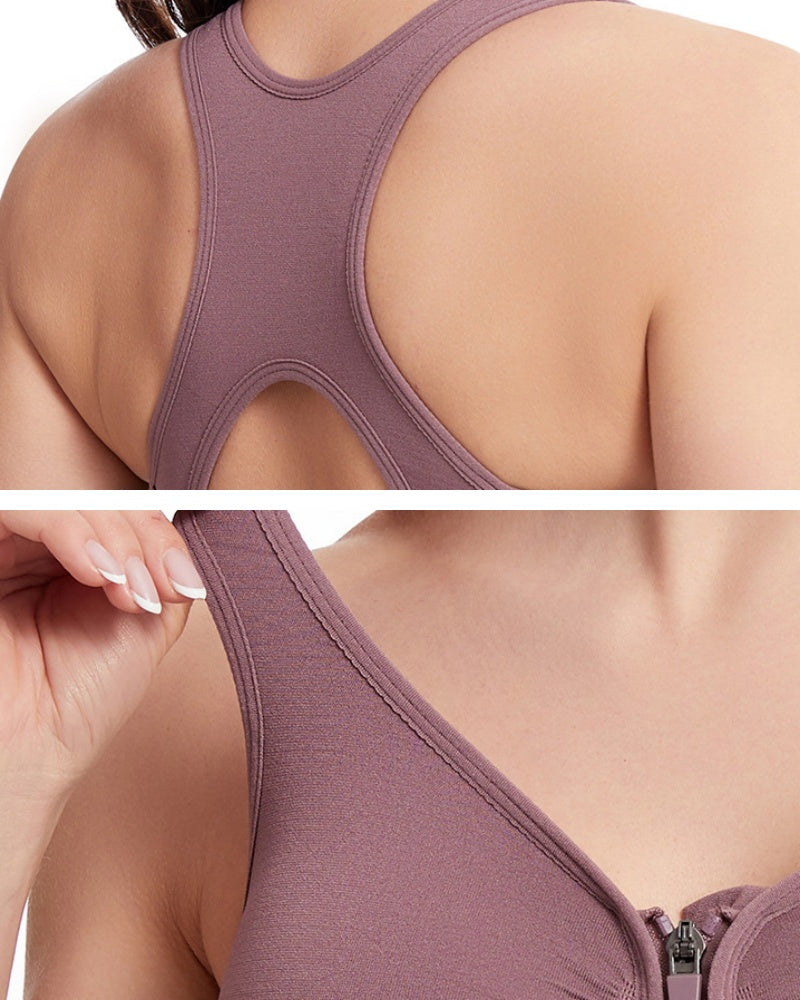 Women's Shockproof Push up Bra Hollow Back with Front Zipper