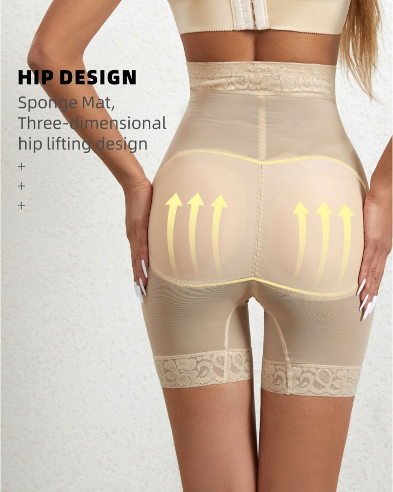 High Waist Hook And Eye Tummy Control Shaping Shorts With Concealed Zipper