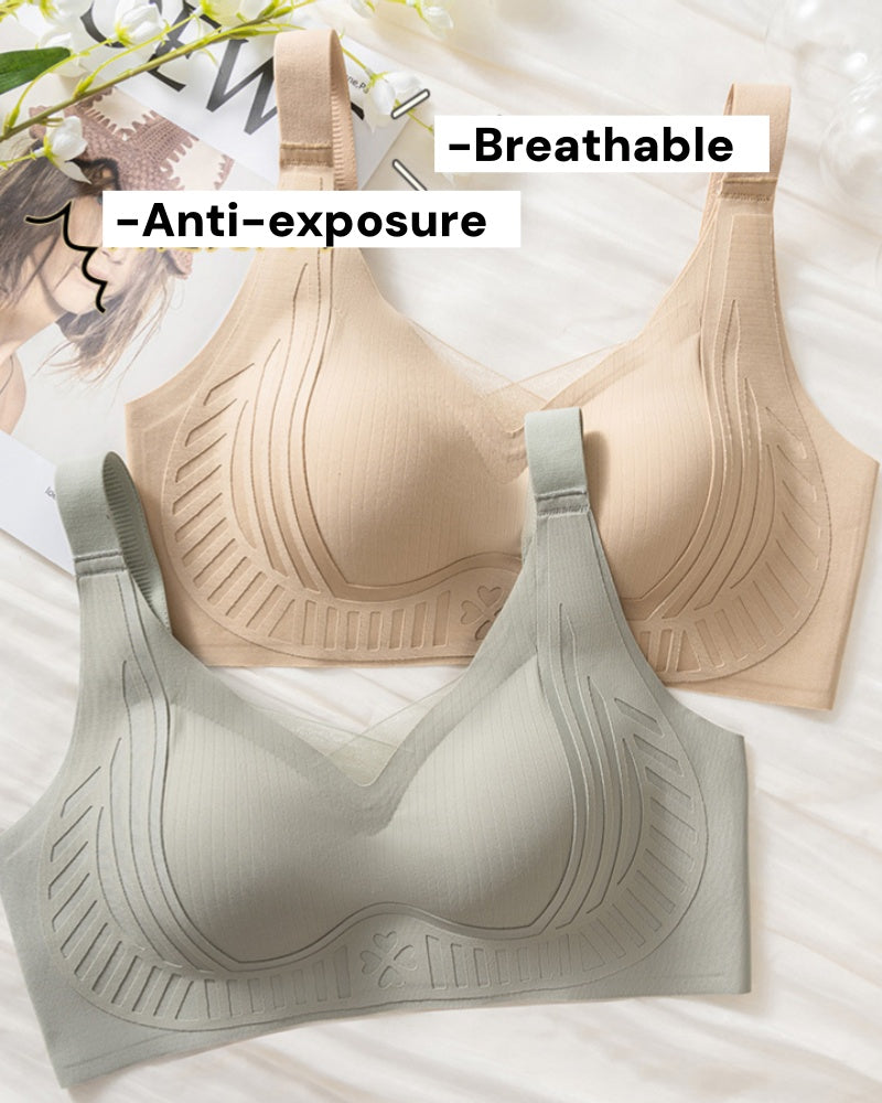 Women's Seamless Mesh Patchwork Anti Exposure Bra With Wide Strap