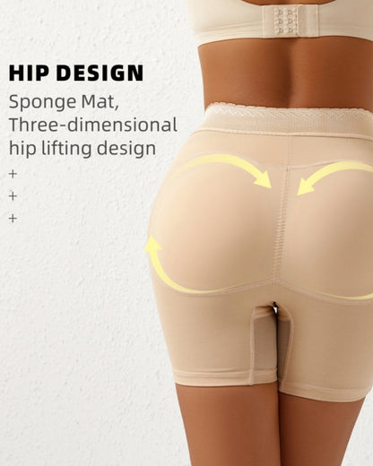 High Waist Hook And Eye Hip Lift Shaping Shorts With Sponge Pad