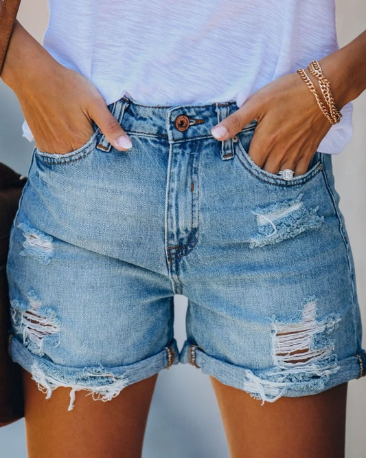 Women's Retro Street Ripped Distressed Denim Shorts