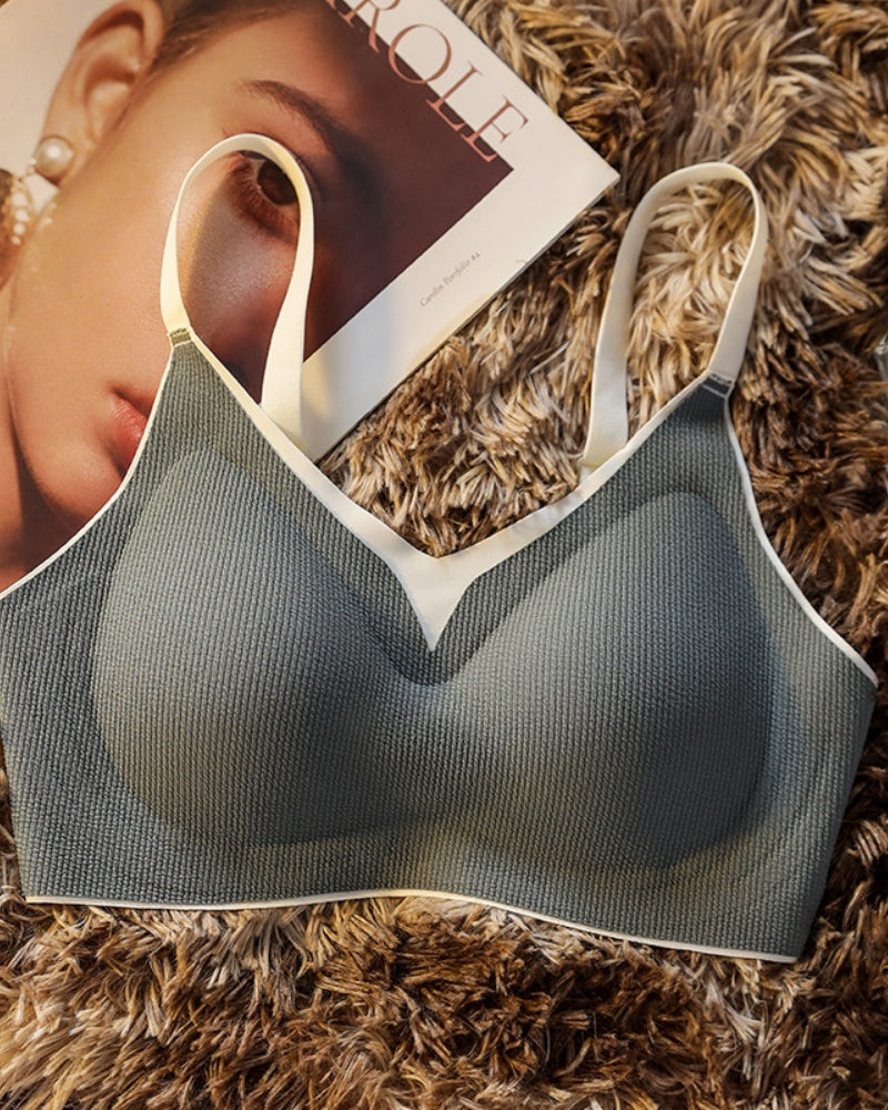 Fixed Cup Soft Support Gathered Anti Sagging Wire Free Bra