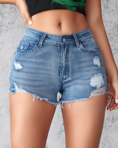 Low Waist Fashionable Slim Fit Ripped Denim Shorts for Women