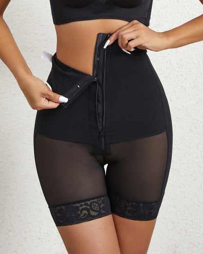 High Waist Hook And Eye Tummy Control Shaping Shorts With Concealed Zipper