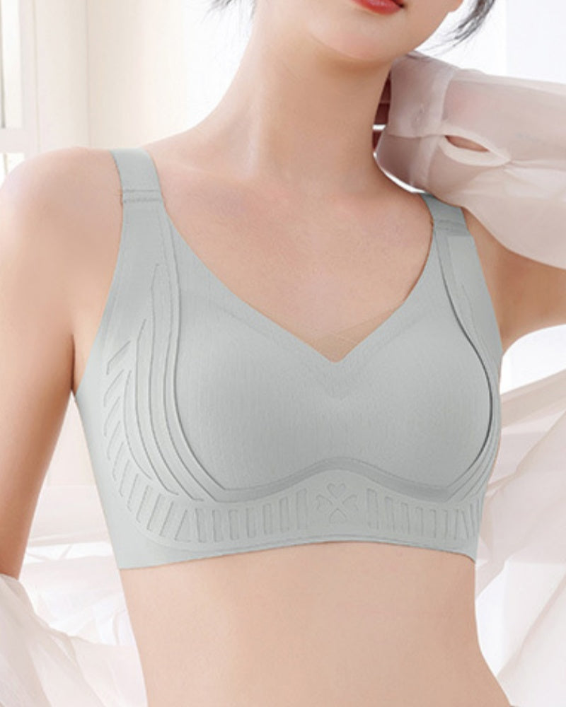 Women's Seamless Mesh Patchwork Anti Exposure Bra With Wide Strap