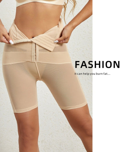 High Waist Stretchy Mesh Shaping Shorts with Adjustable Buckle