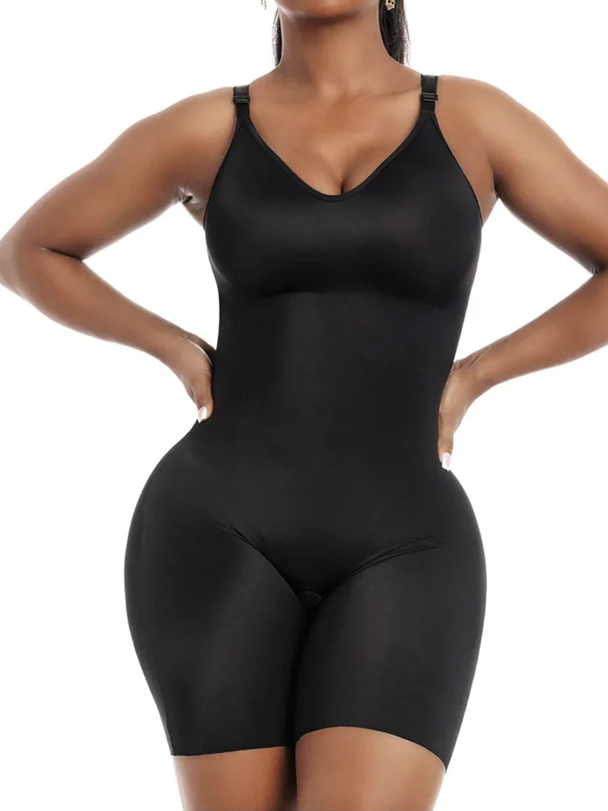 Seamless Tummy Control Mid Shapewear Bodysuit With Built In Bra