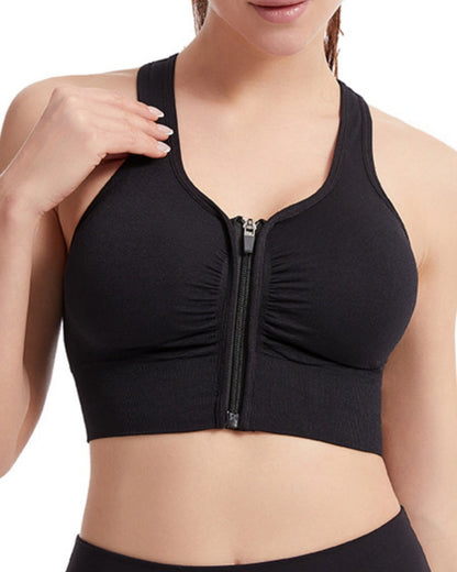 Women's Shockproof Push up Bra Hollow Back with Front Zipper