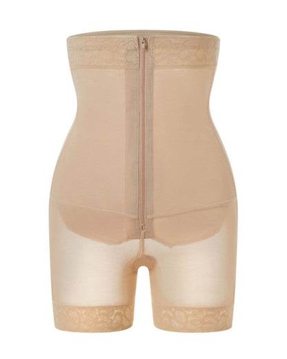 High Waist Hook And Eye Tummy Control Shaping Shorts With Concealed Zipper