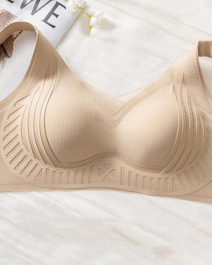 Women's Seamless Mesh Patchwork Anti Exposure Bra With Wide Strap