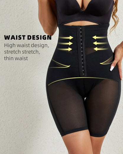High Waist Stretchy Mesh Shaping Shorts with Adjustable Buckle
