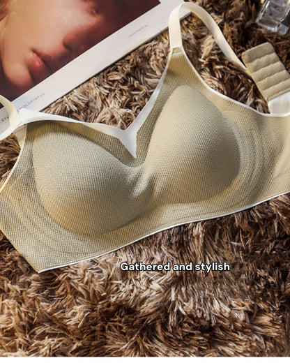 Fixed Cup Soft Support Gathered Anti Sagging Wire Free Bra