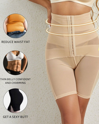 High Waist Stretchy Mesh Shaping Shorts with Adjustable Buckle
