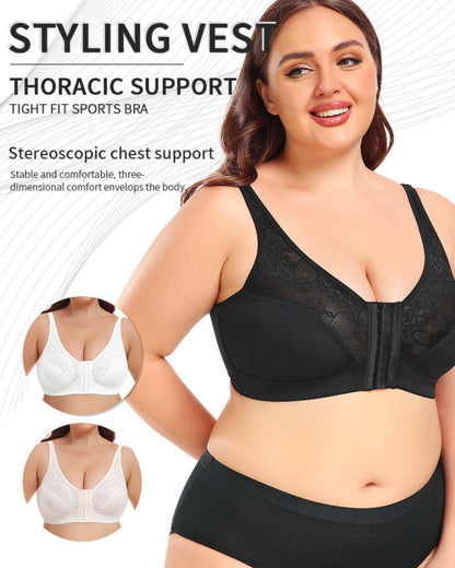 Women's Plus Size Thin Lace Push Up Shaping Bra with Front Closure