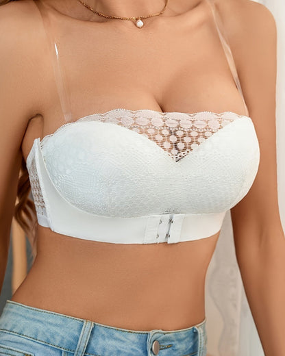 Bandeau Lace Mesh Panel Push Up Front Fastening Minimizer Adjustable Bra