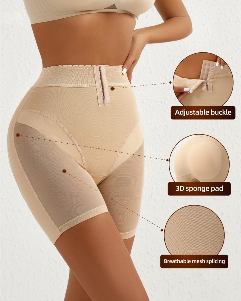 High Waist Hook And Eye Hip Lift Shaping Shorts With Sponge Pad
