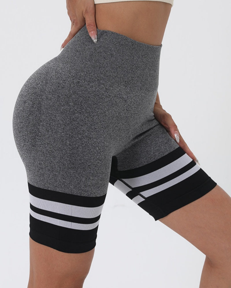 Hip Lifting Striped Yoga Shorts High Waist Skinny for Women