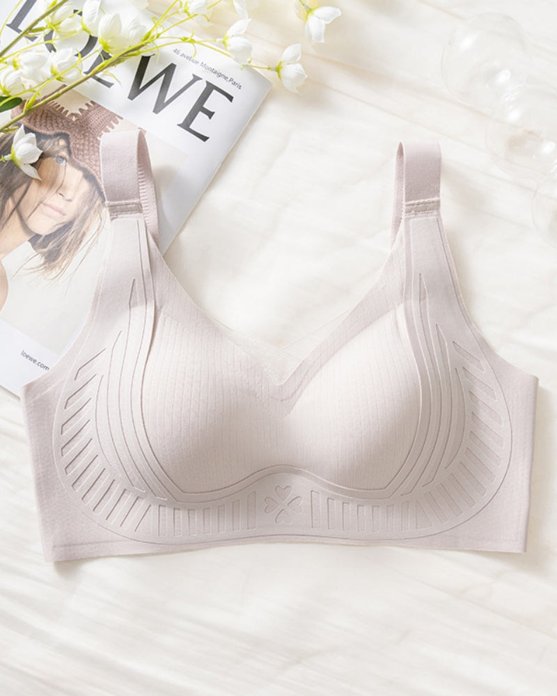 Women's Seamless Mesh Patchwork Anti Exposure Bra With Wide Strap