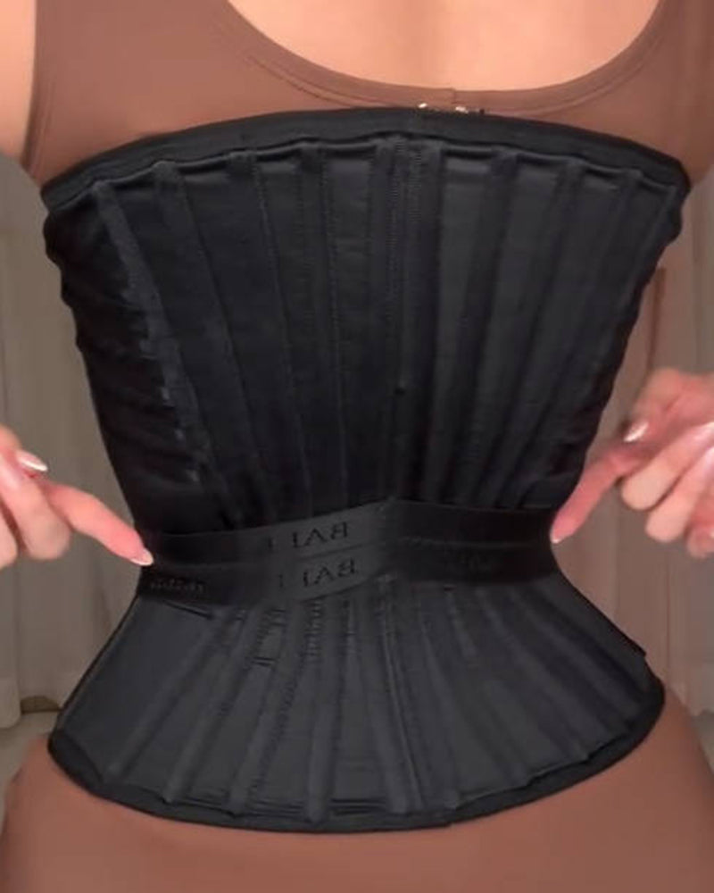 Fajas Colombianas Zipper And Hook Boned Corset Waist Trainer With Side Elastic Band