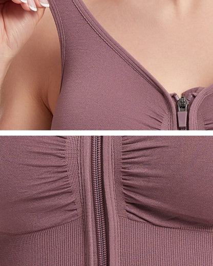 Women's Shockproof Push up Bra Hollow Back with Front Zipper