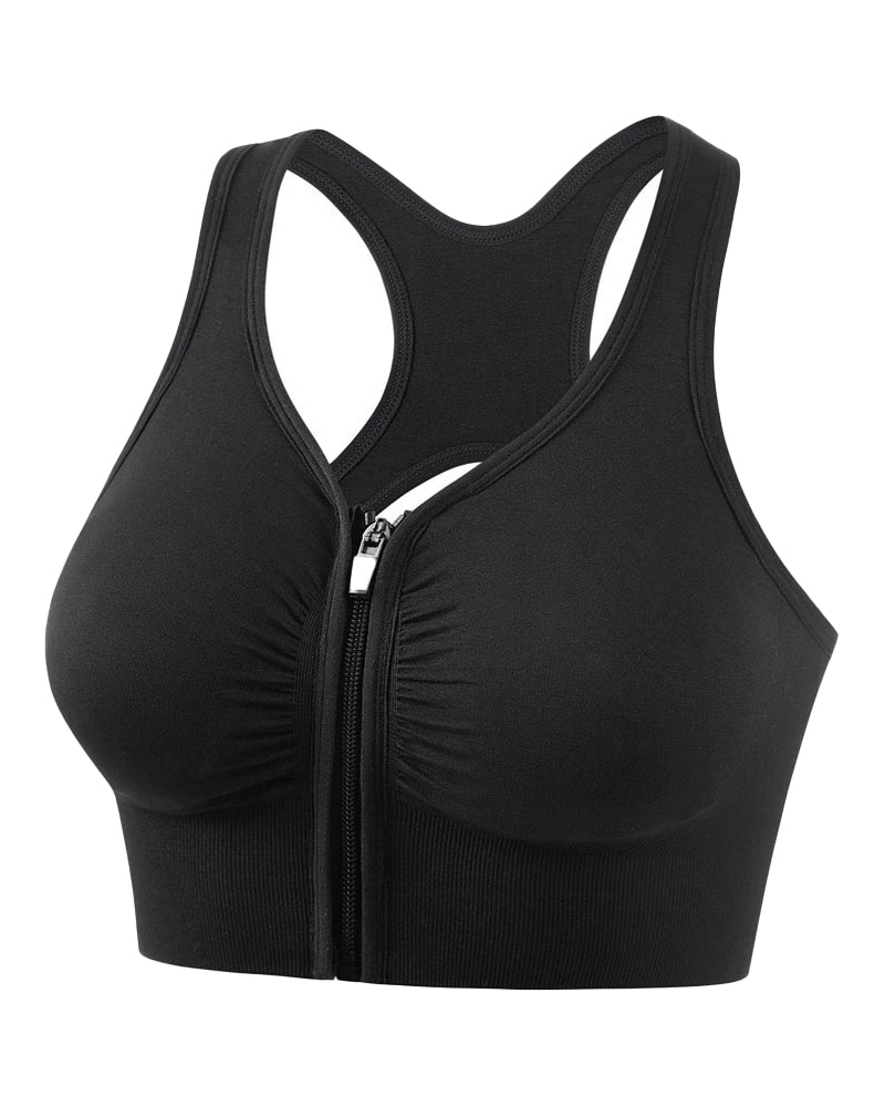 Women's Shockproof Push up Bra Hollow Back with Front Zipper