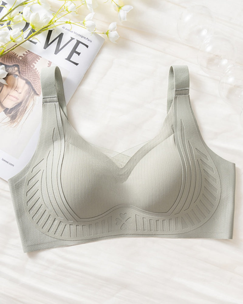 Women's Seamless Mesh Patchwork Anti Exposure Bra With Wide Strap