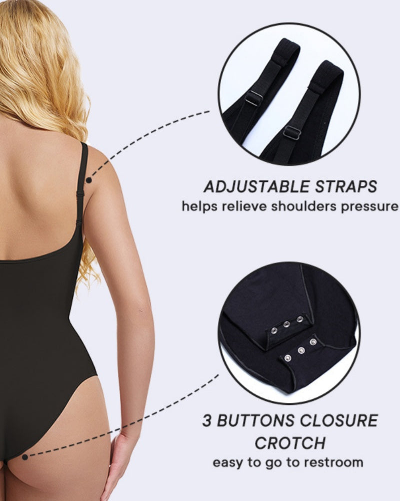 Deep V Seamless Backless Triangle Shapewear Bodysuit with Front Zipper