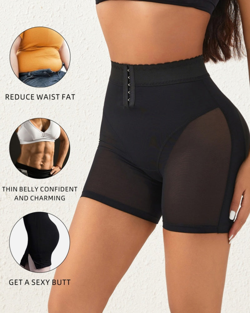 High Waist Hook And Eye Hip Lift Shaping Shorts With Sponge Pad