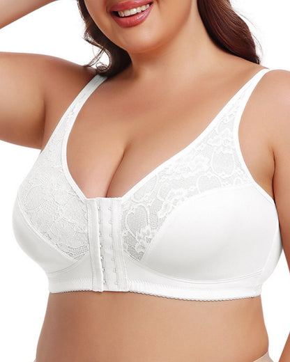Women's Plus Size Thin Lace Push Up Shaping Bra with Front Closure