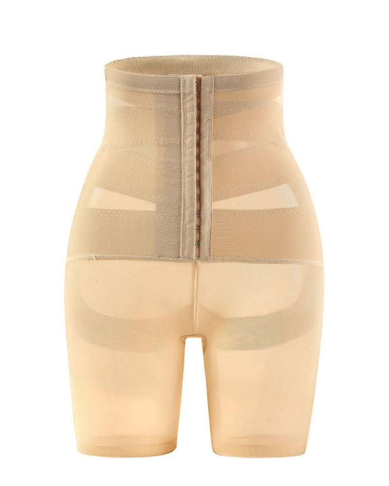 High Waist Stretchy Mesh Shaping Shorts with Adjustable Buckle