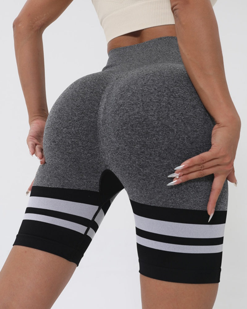 Hip Lifting Striped Yoga Shorts High Waist Skinny for Women