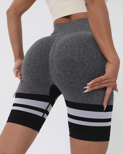 Hip Lifting Striped Yoga Shorts High Waist Skinny for Women