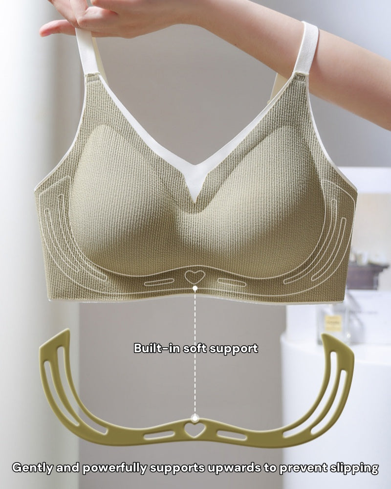 Fixed Cup Soft Support Gathered Anti Sagging Wire Free Bra