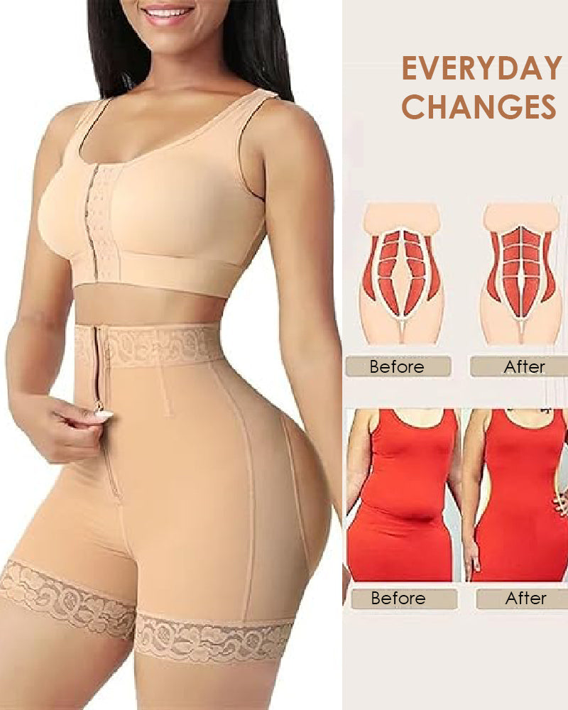 Shapshe® Mid Waist Tummy Control Front Zipper High Compression Butt Lifter Shaper Fajas Shorts