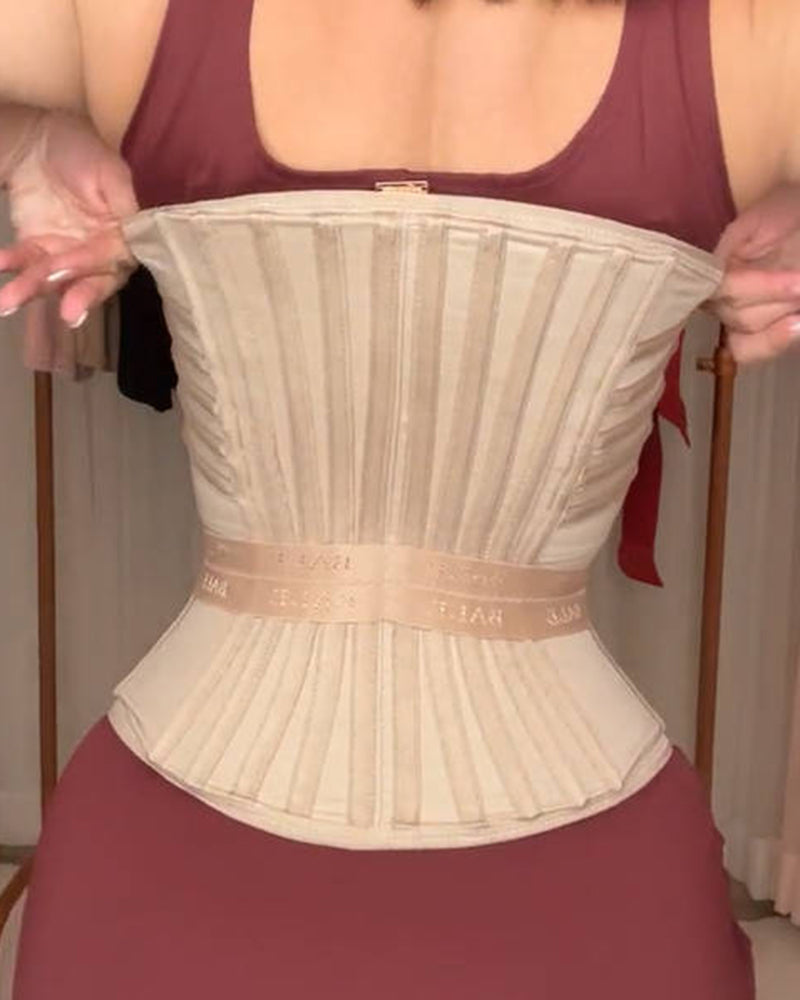 Fajas Colombianas Zipper And Hook Boned Corset Waist Trainer With Side Elastic Band