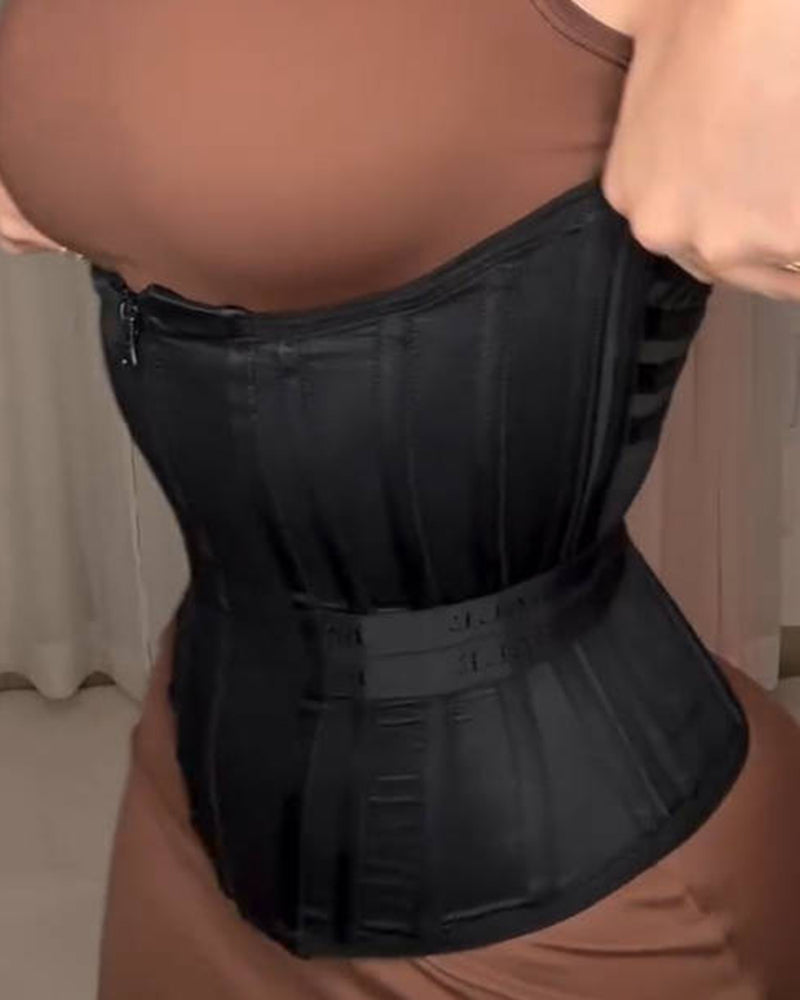 Fajas Colombianas Zipper And Hook Boned Corset Waist Trainer With Side Elastic Band