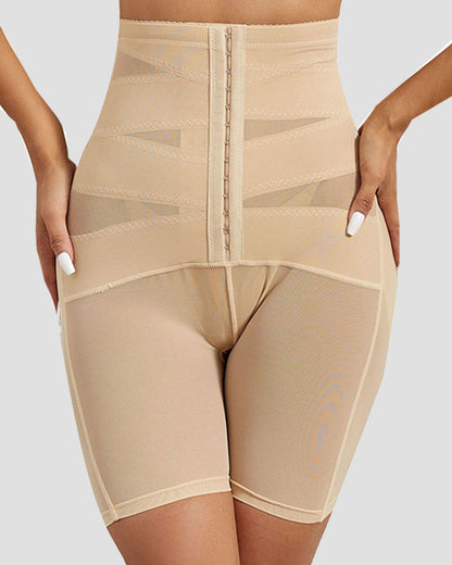High Waist Stretchy Mesh Shaping Shorts with Adjustable Buckle