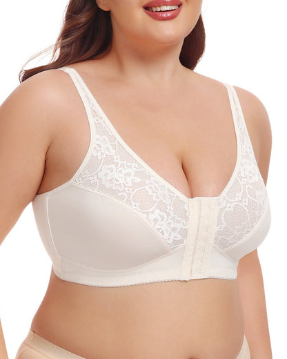 Women's Plus Size Thin Lace Push Up Shaping Bra with Front Closure
